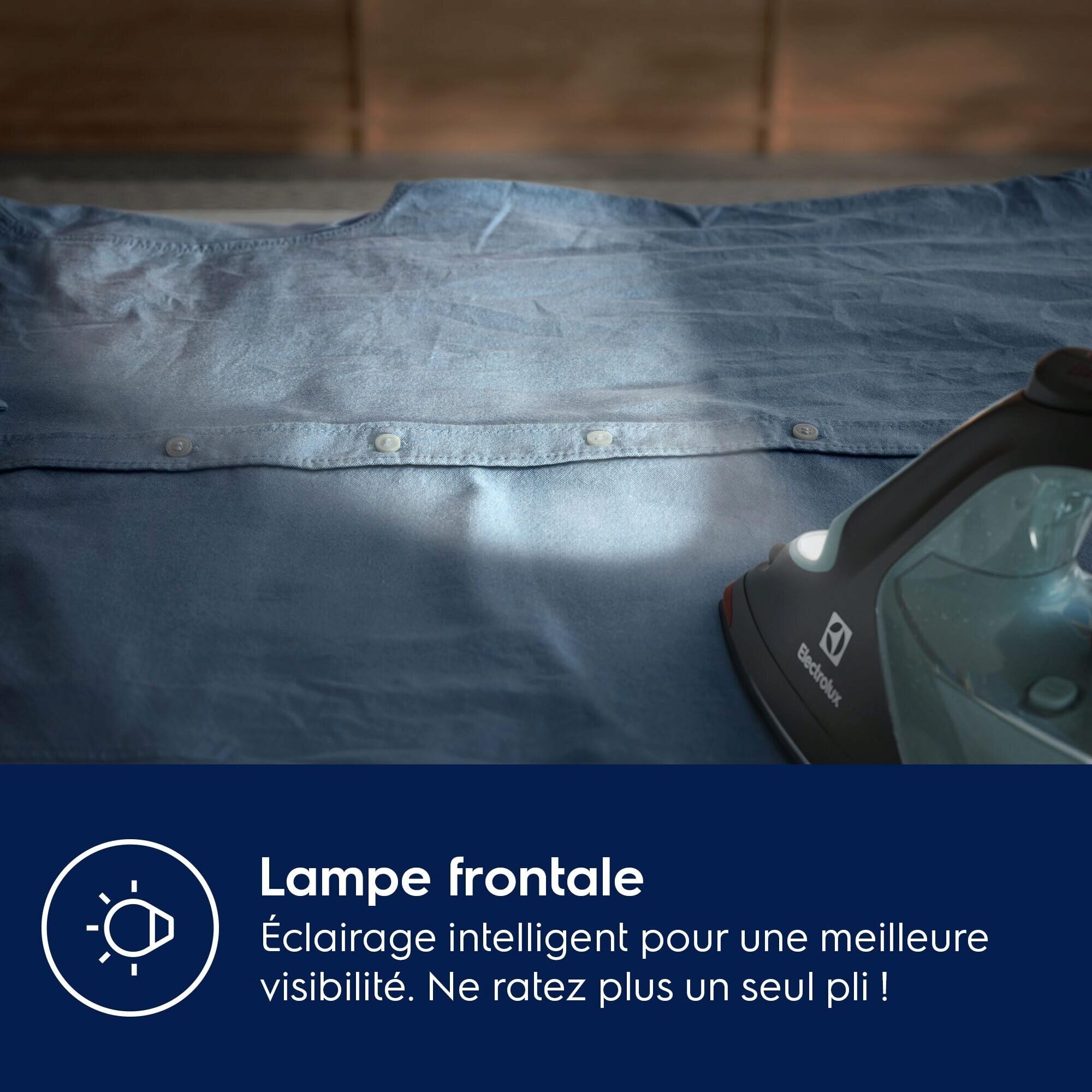 Electrolux Refine 700 Fer à Repasser E7SI2-6OG, Programme Personnalisé, Éclairage Avant, Semelle RESILIUM Ski 500 Anti-rayures, 2600W, Jet de Vapeur 230 g/min, Cordon Mouvement à 360°, Vert Océan