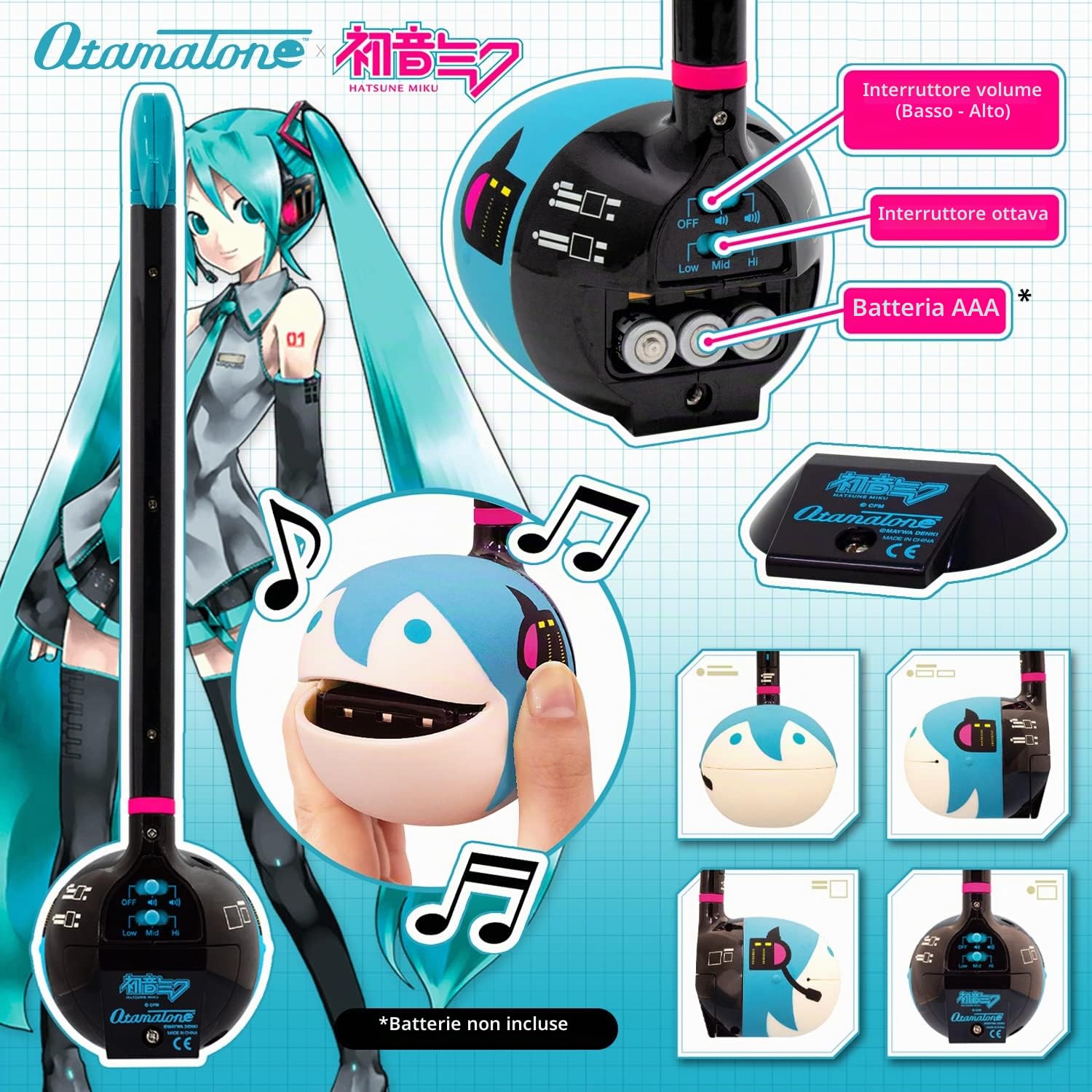 Otamatone Classic Hatsune Miku Vocaloid [licenza ufficiale] strumento musicale elettronico giapponese sintetizzatore portatile dal Giappone Maywa Denki per bambini e adulti regalo | Maywa Denki - Sintetizzatore musicale portatile dal Giappone per bambini,