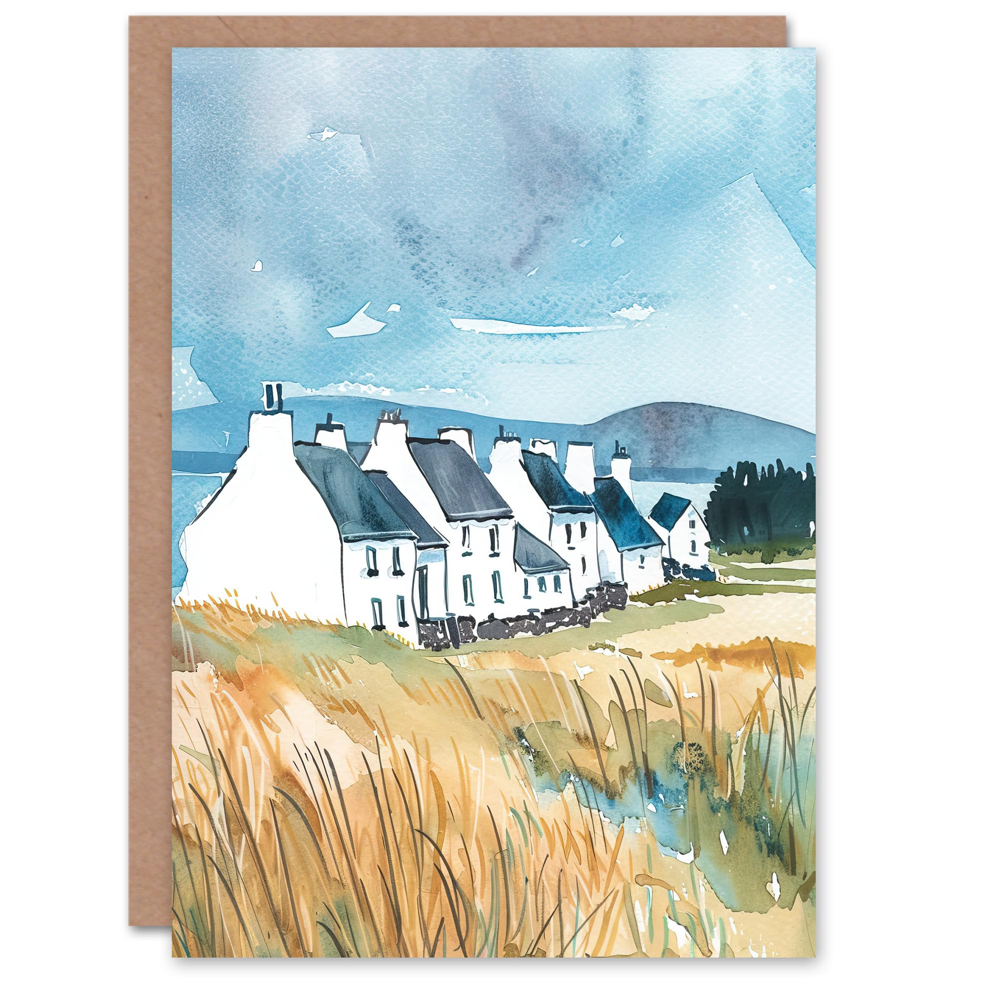Artery8 Greeting Card Isle of Jura White Fishermen Cottages Scotland Blank For Him Or Her Art Birthday Card