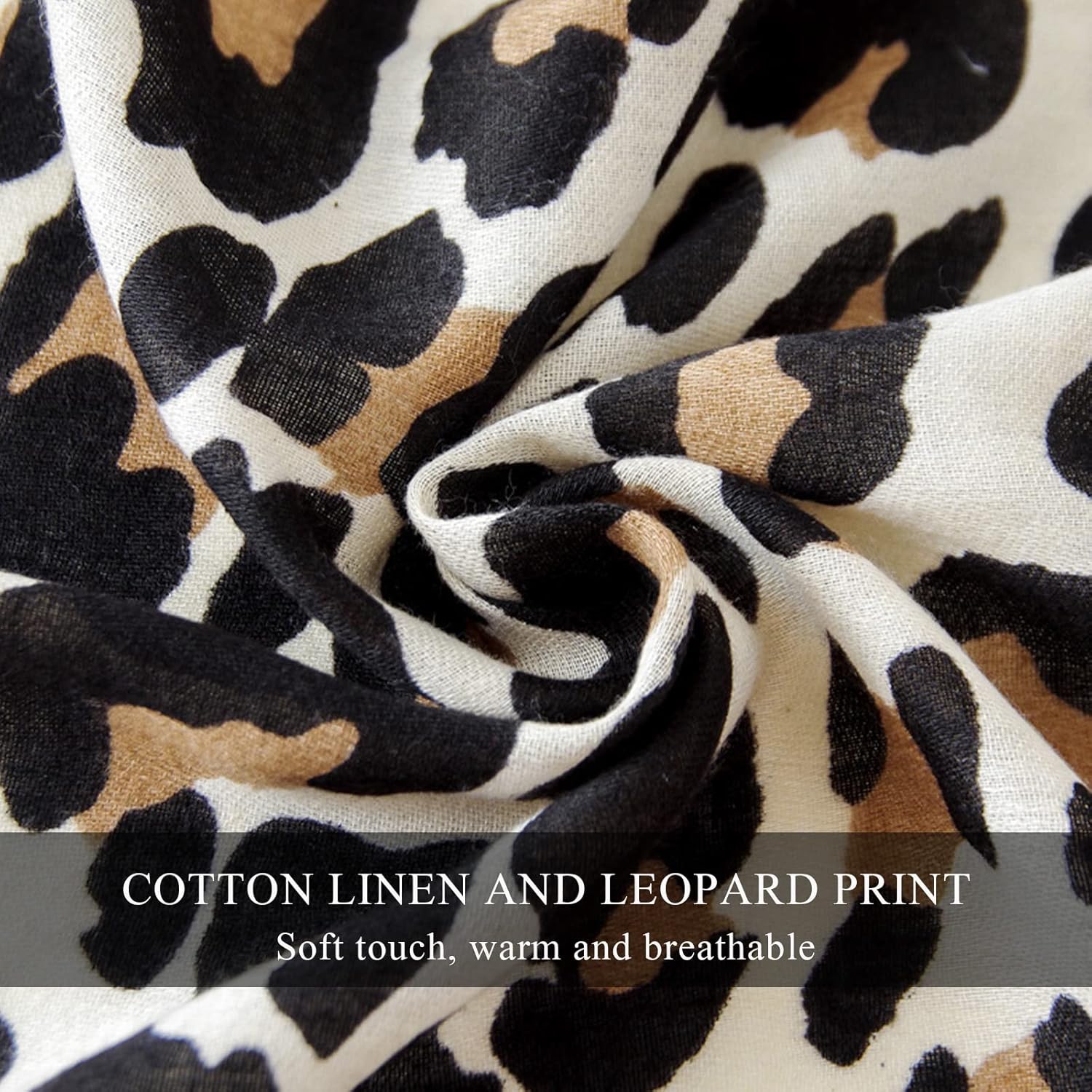 Women's Scarf Leopard Animal Print Classic Cotton Linen Scarves Tassels Long Warm Sunscreen Shawl Wrap All Season - Image 2