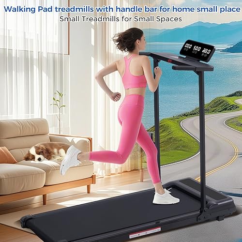 Miniatura 3 de Cinta de caminar con asa, caminadora compacta portátil para el hogar, pequeñas caminadoras eléctricas con asas, 3.5HP silenciosa y pantalla LED,