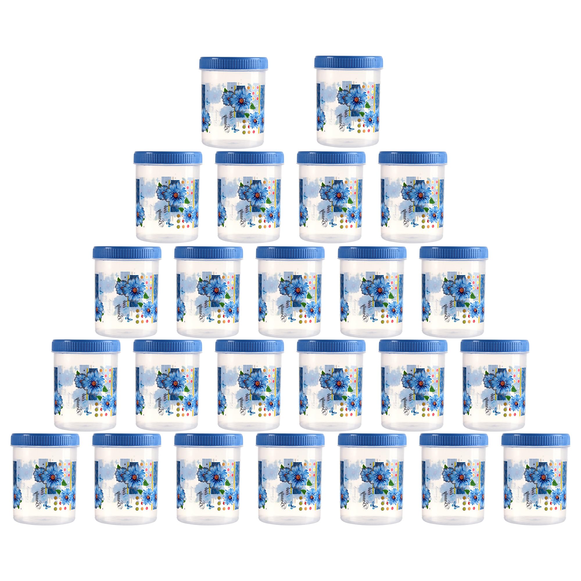 Kuber Industries (Set of 24) Storage Containers | 1000 ML Plastic Kitchen Container for Rice, Cereals, Snacks, Dry Fruits | Kitchen Jar with Spoon | Masala Box for Kitchen | Spice Boxes | Blue