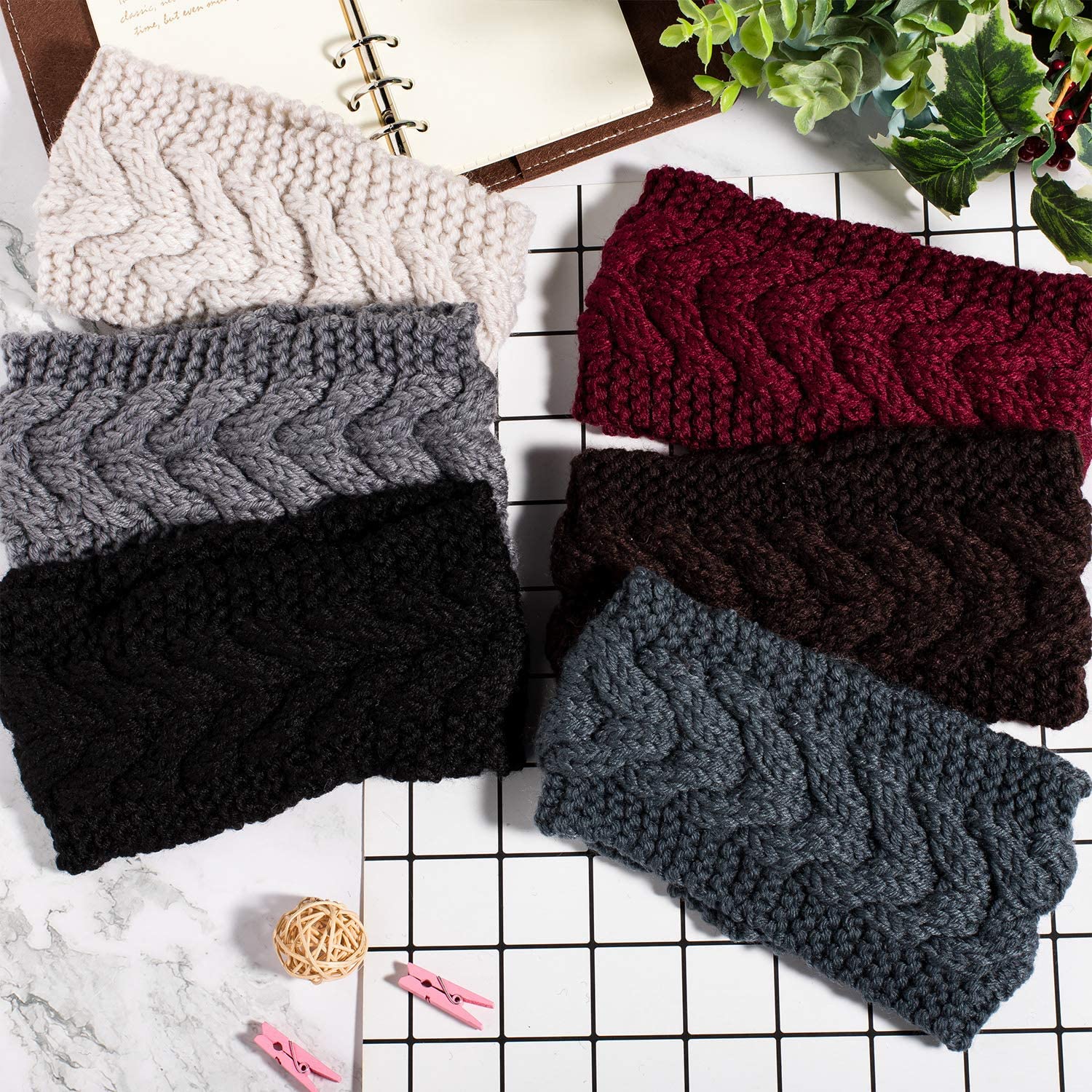 2PCS Twist Knitted Headbands Winter Ear Warmers,Crocheted Turban Head Wrap Elastic Hair Band/Head Band for Womens-image-21