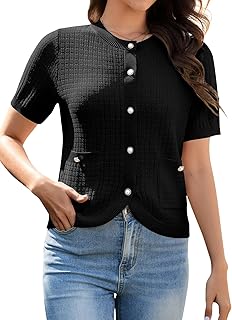 Women's Summer Short Sleeve Cardigans Cropped Tweed Blazers Button Up Knitted Sweater Jacket for Dress with Pockets - Buy now