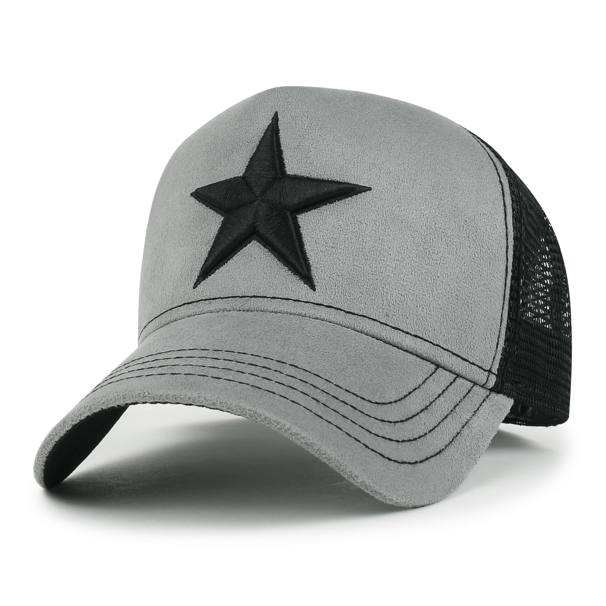 ililily Star Embroidery Black White Trucker Hat Cotton Baseball Cap