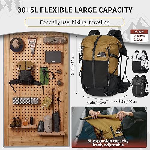 Miniatura 3 de Naturehike Mochila de senderismo, mochila de viaje de 30+5L con tela de macromolécula, mochila de senderismo con sistema de mochila AIR para mujeres