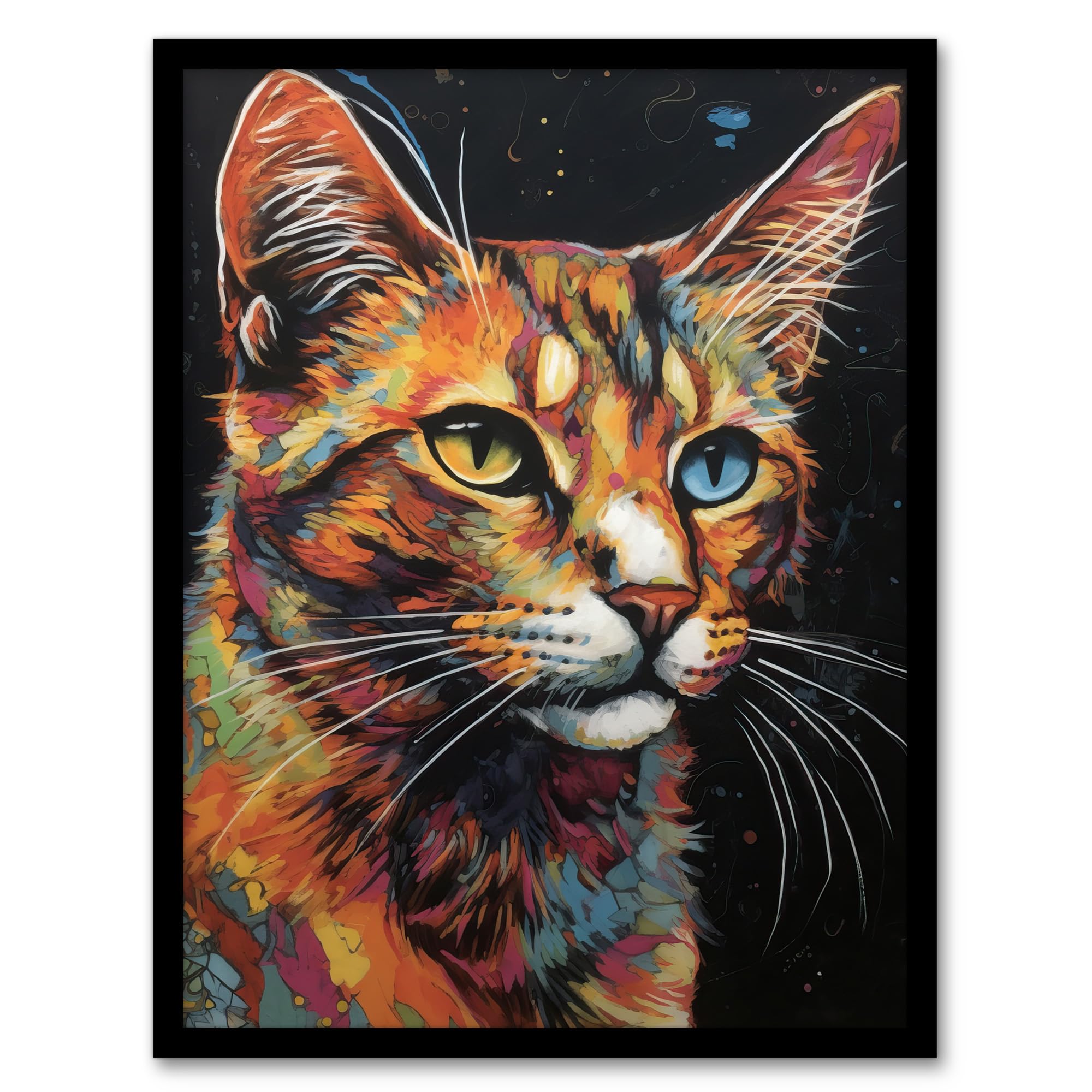 Artery8 The Cats Eyes By Amy Longford Tortoiseshell Modern Painting Heterochromia Acrylic Artwork Framed Wall Art Print A4