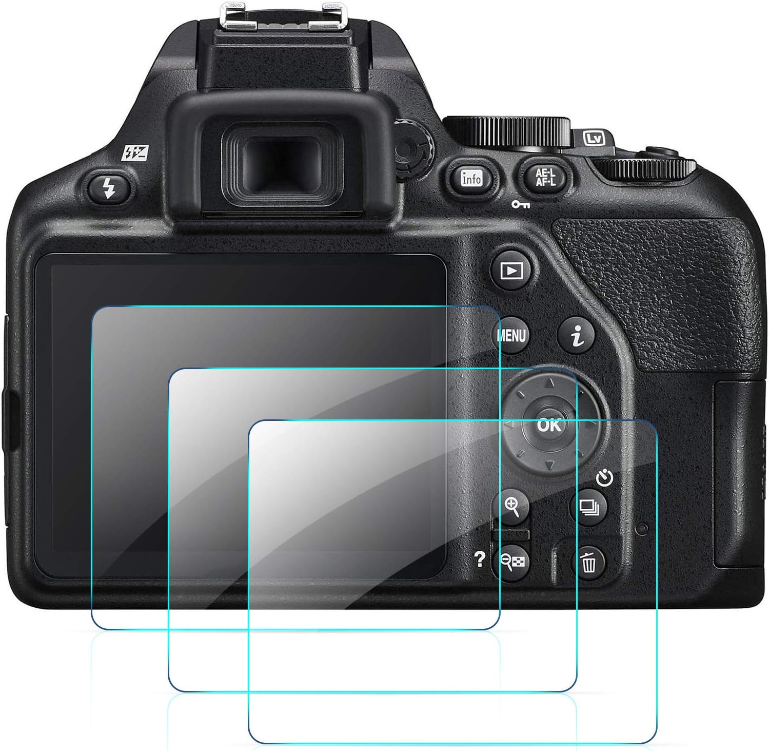 QIBOX Screen Protector Compatible with D3500 D3400 D3300 D3200 D3100 DSLR Camera, [3 packs] 9H Tempered Glass Shield Protection Cover Anti-Bubble Anti-scratch Anti-fingerprint Ultra-clear