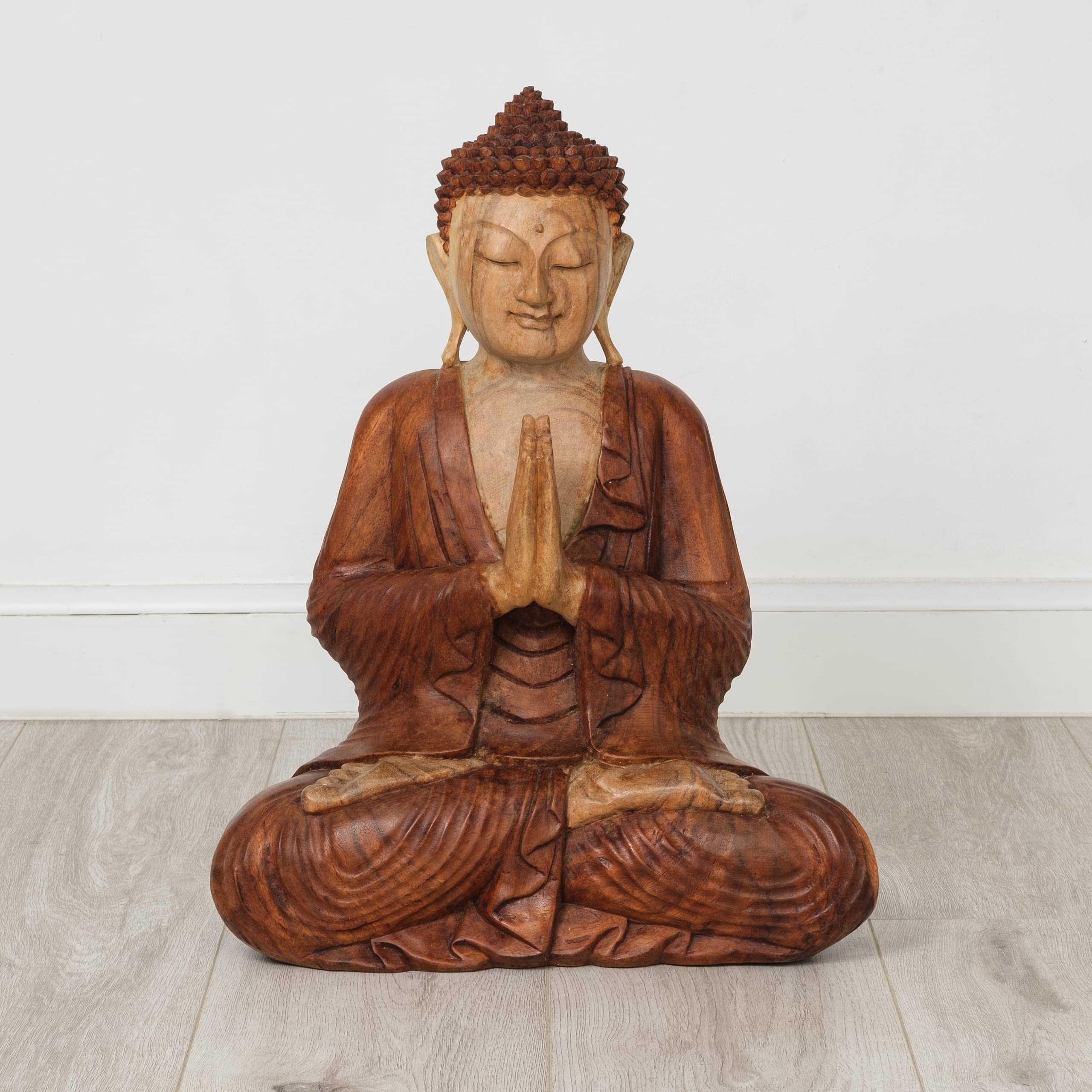Livasia Bouddha en Bois de Bali, Statue bouddhique, Sculpture en Bois Massif, Durable et Fait Main (50 cm)