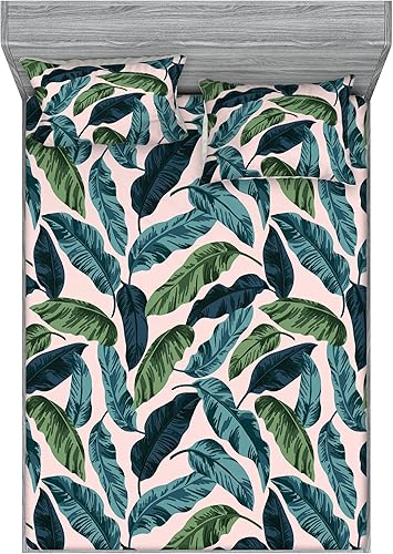 Miniatura 42 de Ambesonne Floral Fitted Sheet & Pillow Sham Set, Retro Wave Inspired Flower Motif with Space Inspired Effects Print, Decorative Printed 3 Piece Dark