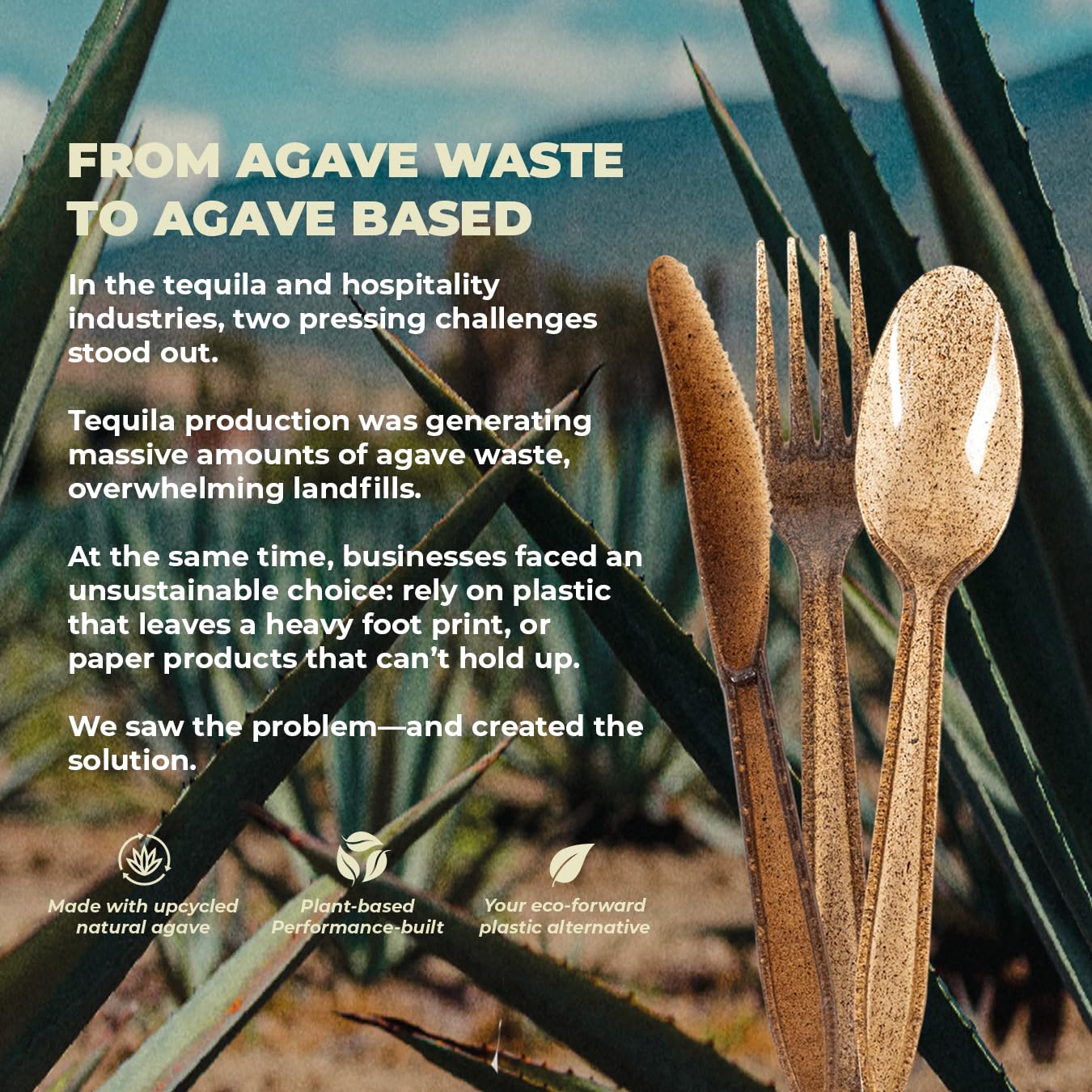 Sustainable Agave Co - Juego de cubiertos de fibra de agave - 200 juegos - Biodegradable, a base de plantas, hechos con materiales reciclados - Tenedores, cuchillos y cucharas marrones a granel