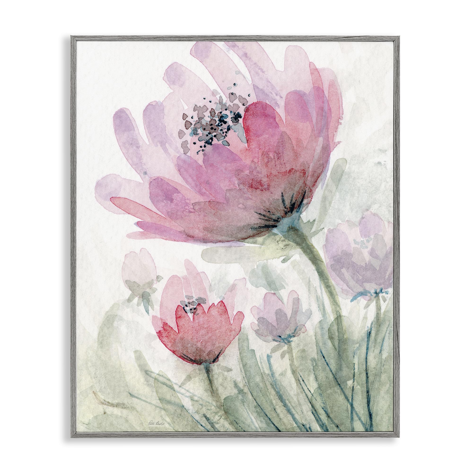Stupell Industries Farmhouse Gray (Textured) Pink Flower Blossoms Floral, 16 X 20 Inch Framed Giclée Print