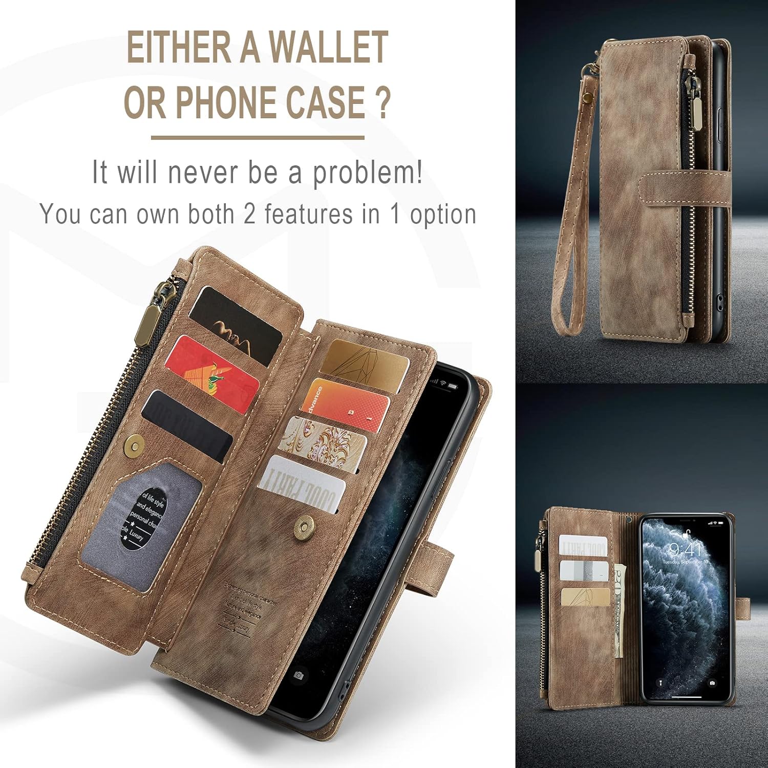 Asuwish Phone Case for iPhone 11 Pro Max 6.5 Wallet Cover and Tempered Glass Screen Protector Leather Flip Credit Card Holder Stand TPU Cell Accessories iPhone11 11pro Promax i XI Plus Women Men Brown