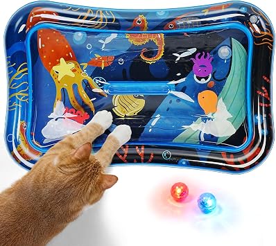 Cat Water Sensory Play Mat with Glowing Balls, Thickened Cat Water Bed Toy for Cats Dogs Kittens Puppies Pets