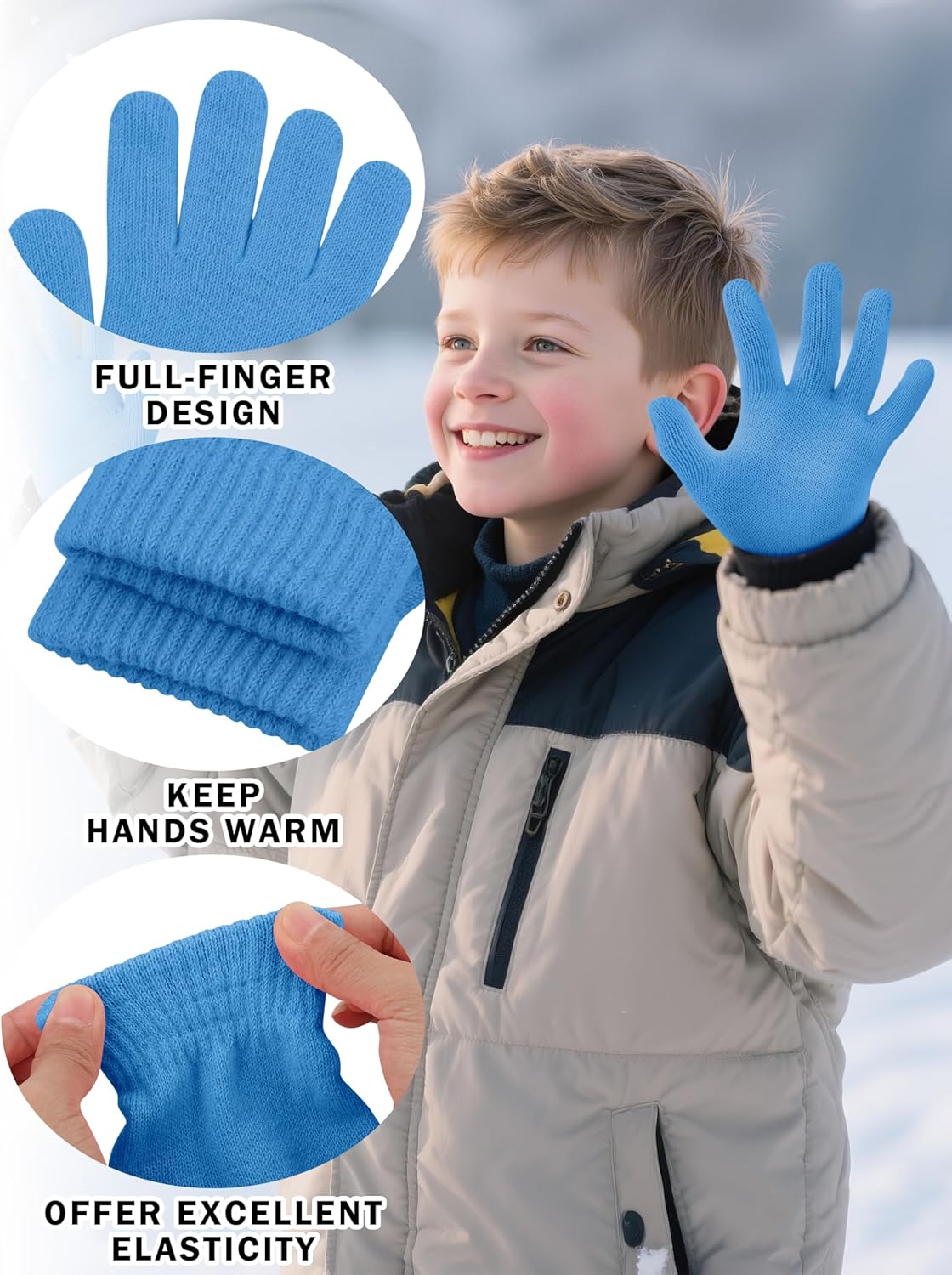 Cooraby 24 Pairs Kids Gloves Winter Magic Gloves Warm Knitted Stretchy Full Fingers Glove for 6-11 Years - Image 3