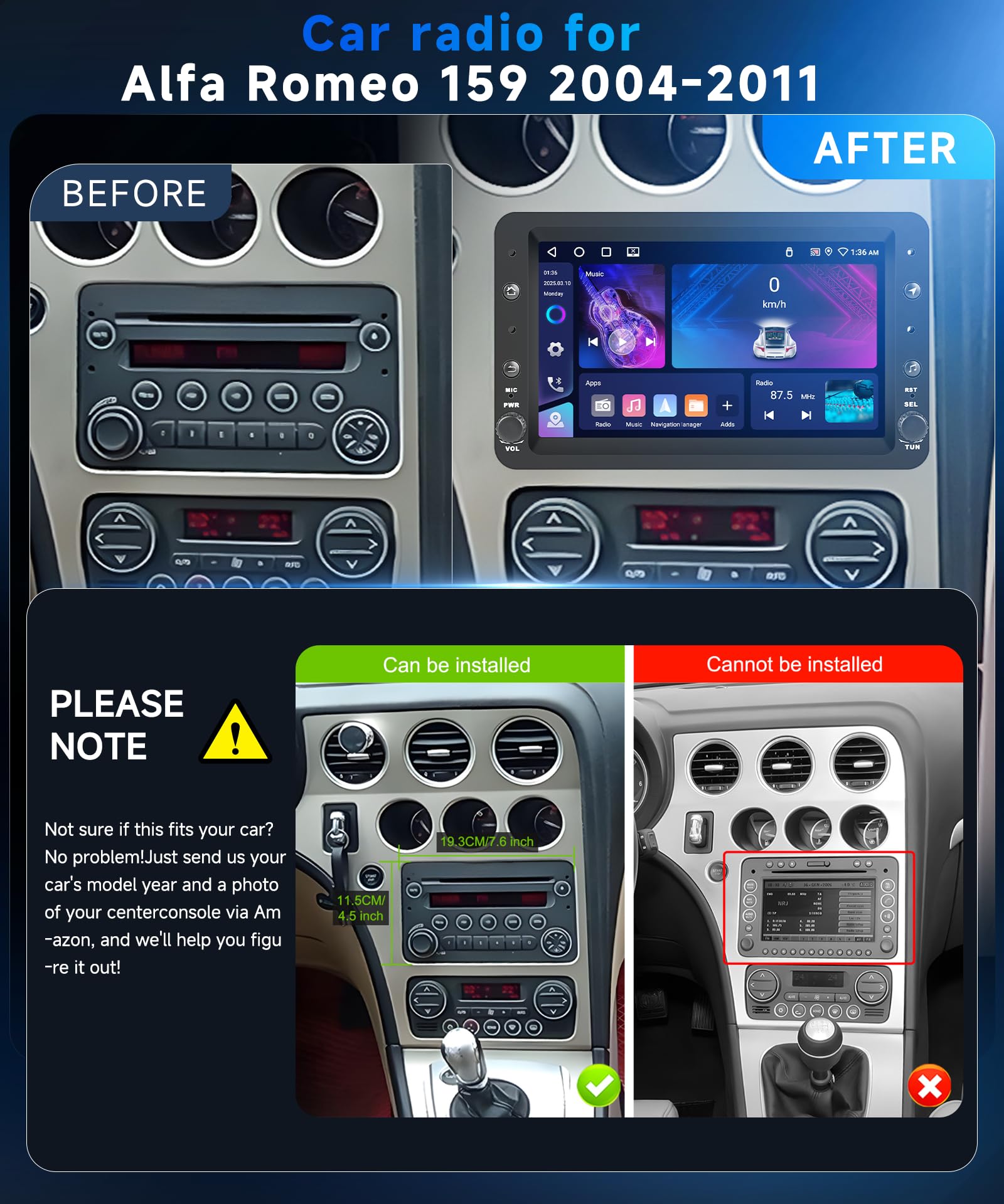VECHTEL 4G+64G Autoradio Android 15 per Alfa Romeo 159 2004-2011, 7 Pollice HD Schermo Tactile Auto Radio co Carplay Android Auto senza Fili GPS Wi-Fi USB Bluetooth Radio FM RDS Retrocamera
