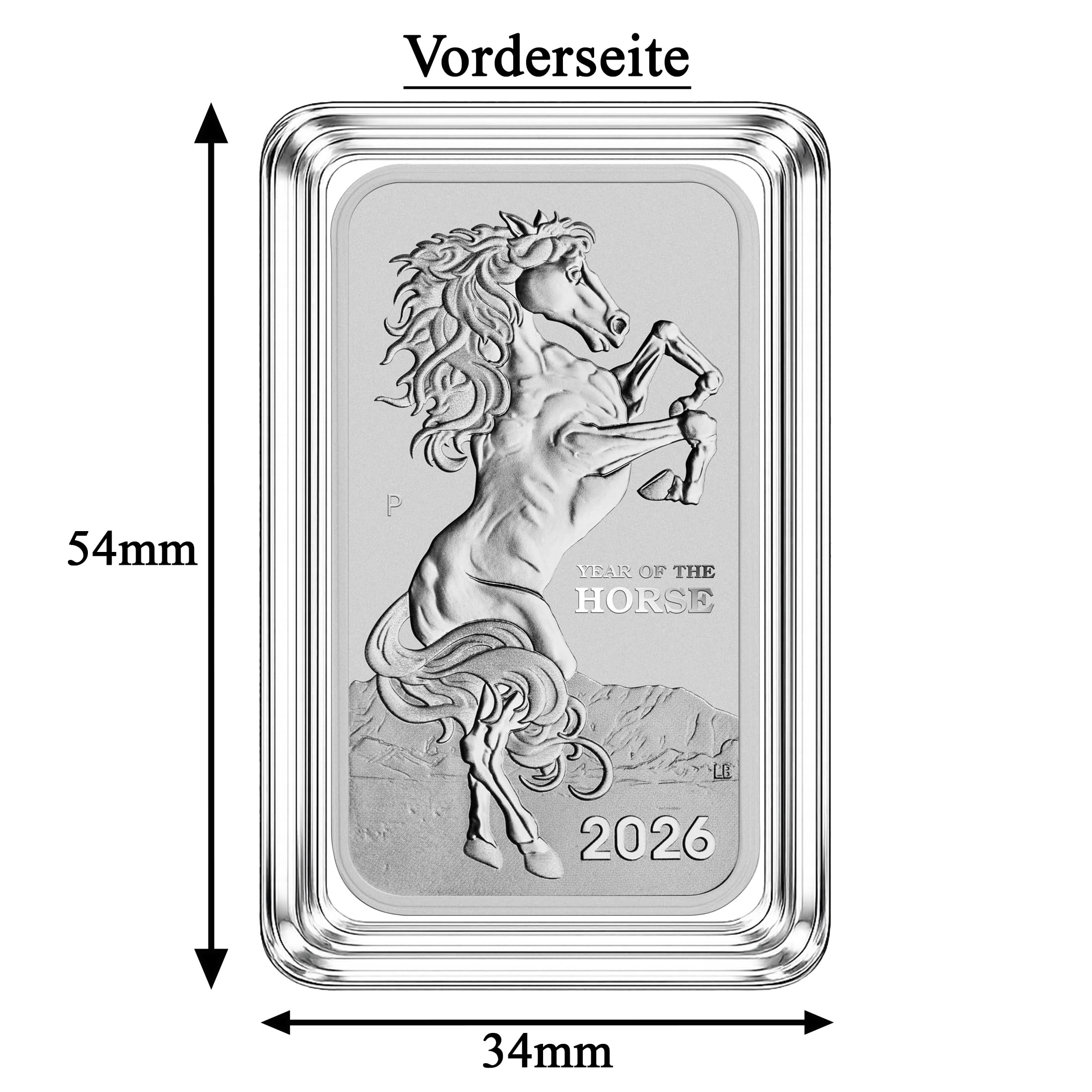 Lunar Pferd 2026 Silberbarren 1 oz (31,1 g) Rectangular | Perth Mint Australien | Feinsilber 999,9 | Rechteckiger Silbermünzbarren in Münzkapsel | inkl. Echtheitsgarantie