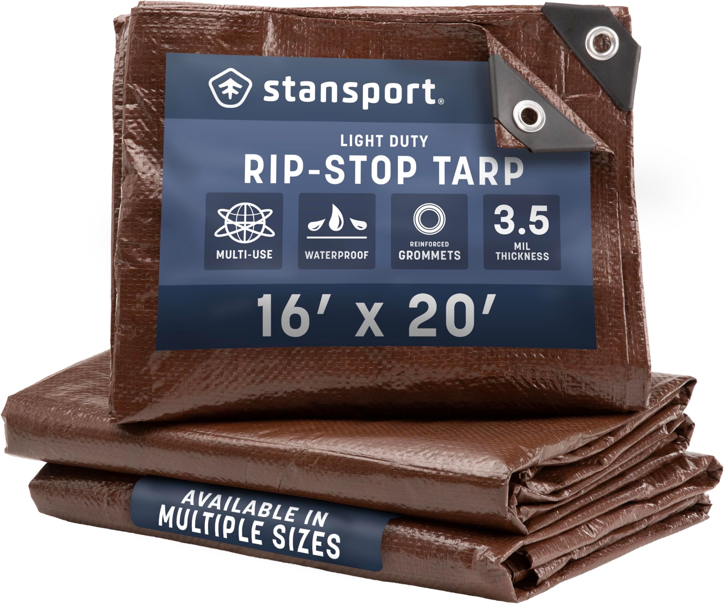 Stansport Light-Duty Rip-Stop Tarp 16' x 20' - Brown (U-1620)