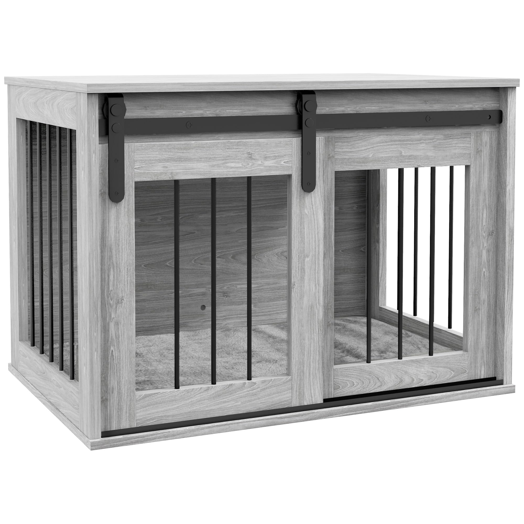 Pawhut Dog Crate Furniture With Removable Cushion, For Medium Dogs - Grey