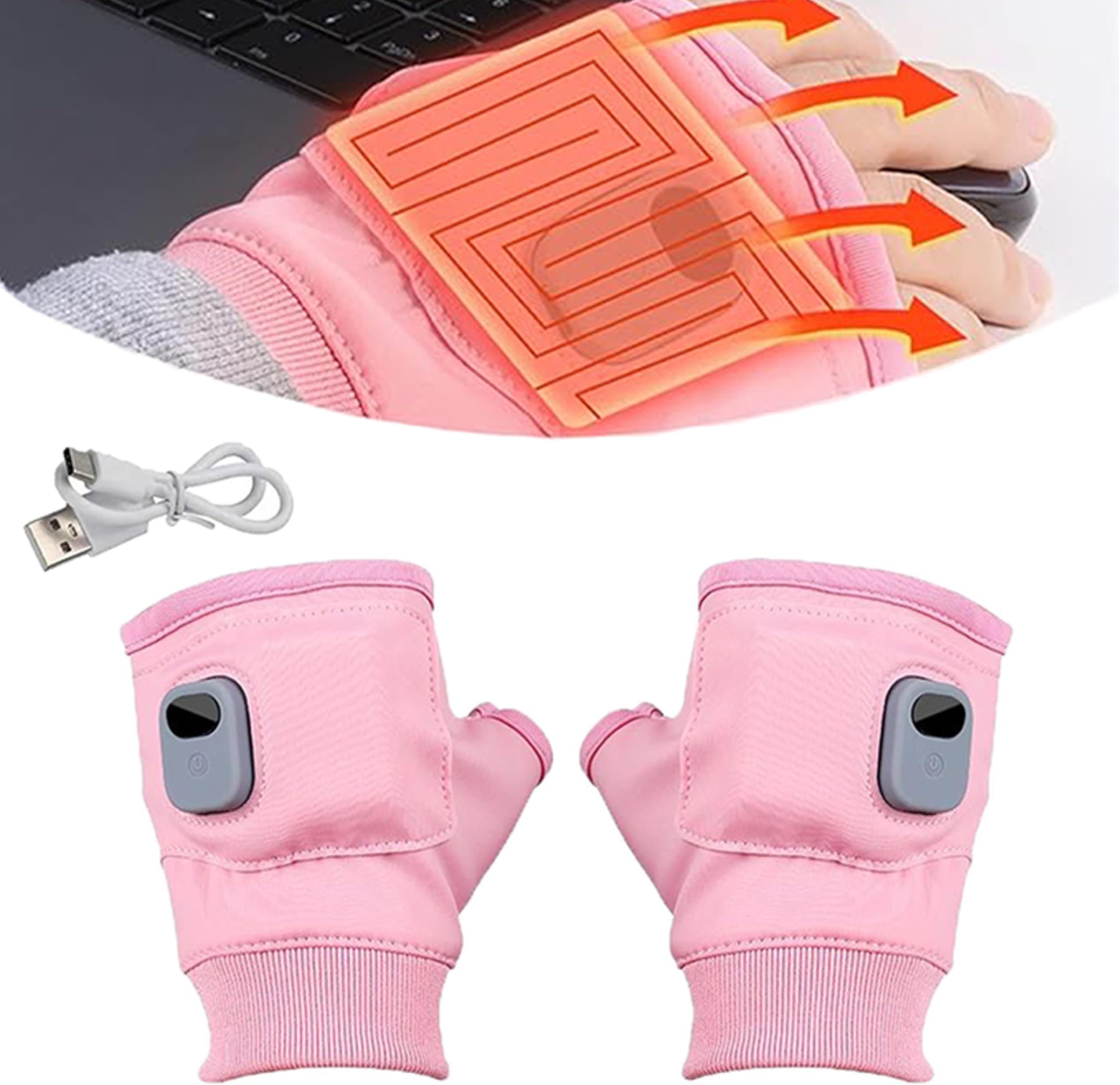 2025 New USB Portable Heating Gloves for Women, Heated Gloves, Smart Thermostatic Electric Heated Fingerless Gloves Rechargeable, Winter Hand Warmer for Work Cycling Outdoor Snow