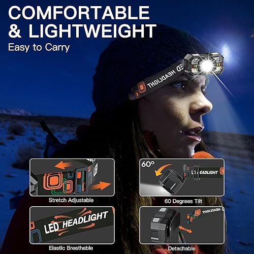 Miniatura 3 de KunHe Paquete de 10 faros delanteros LED recargables con sensor de movimiento, 10 modos para equipo de campamento al aire libre, senderismo, pesca,