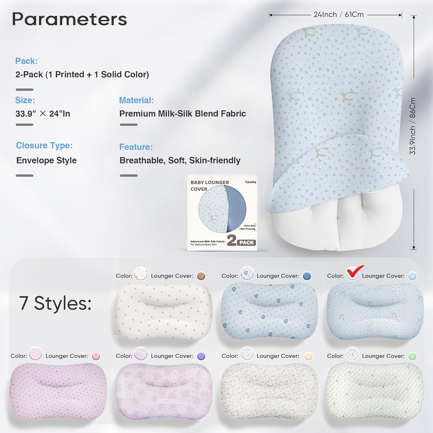 Baby Lounger Cover 2 Pack - Silky Soft and Breathable Infant Lounger Cover, Newborn Lounger Slipcover for Baby Boys Girls, Fits Cpzzkq & Most Loungers, Cover Only, ZumaBlue - Image 7