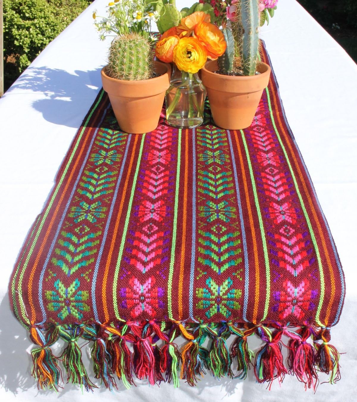 Del Mex Woven Rebozo Style Mexican Table Runner Scarf (Maroon) image 3