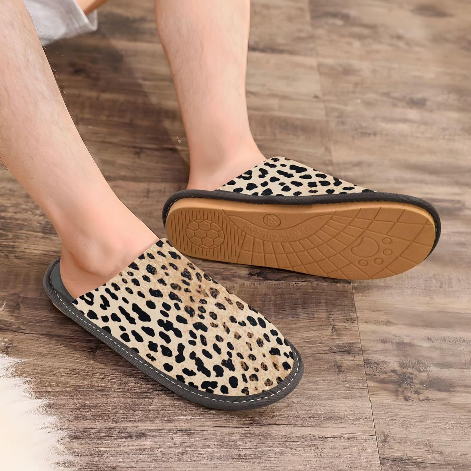 Leopard Print House Slippers – Cozy Fuzzy Slippers for Guests, Washable & Disposable, Perfect for Shoeless Home, Spa & Hotel Use A111124