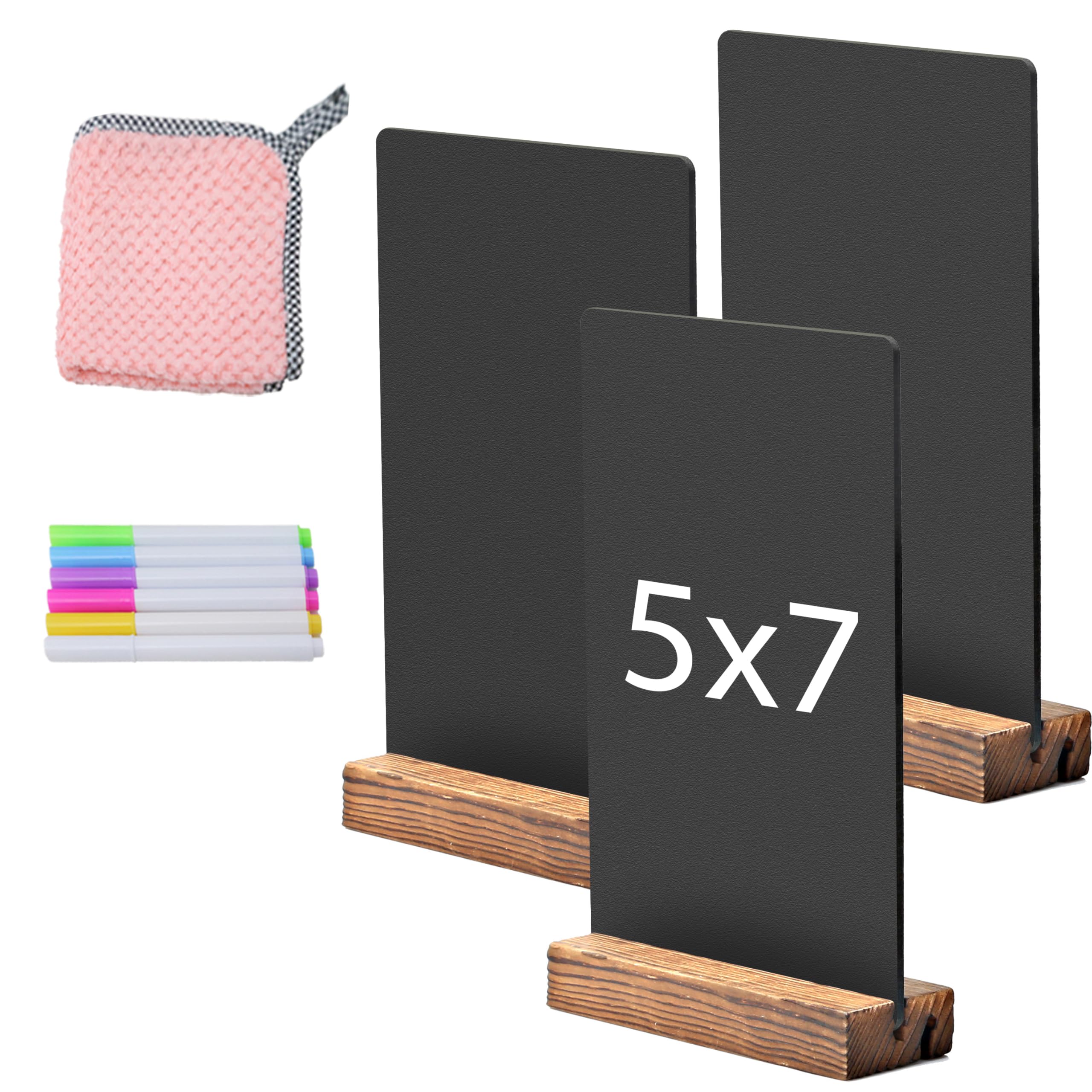 JDEA Desktop Chalkboard Sign Double-Sided Chalkboard with Wooden Base (3 Pack 7.9x5.1)
