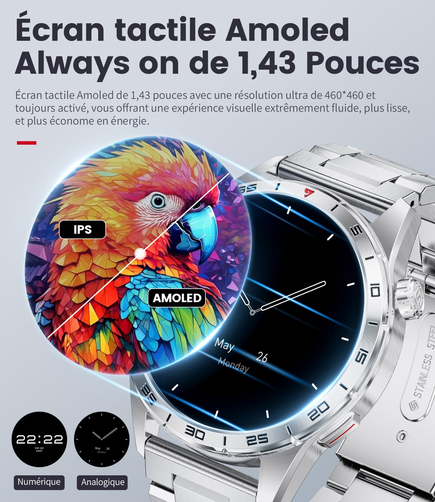 LIGE Smartwatch Uomo con Chiamata e Risposta, 1.43'' AMOLED Schermo Fitness Orologio Uomo, 120+ Modalità Sportive Activity Tracker, Sonno Cardiofrequenzimetro SpO2 per Android iOS, 3 Cinghie