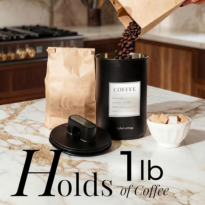 Contenedor de Café STYLED SETTINGS - Airtight con Cuchara - Negro miniatura 2