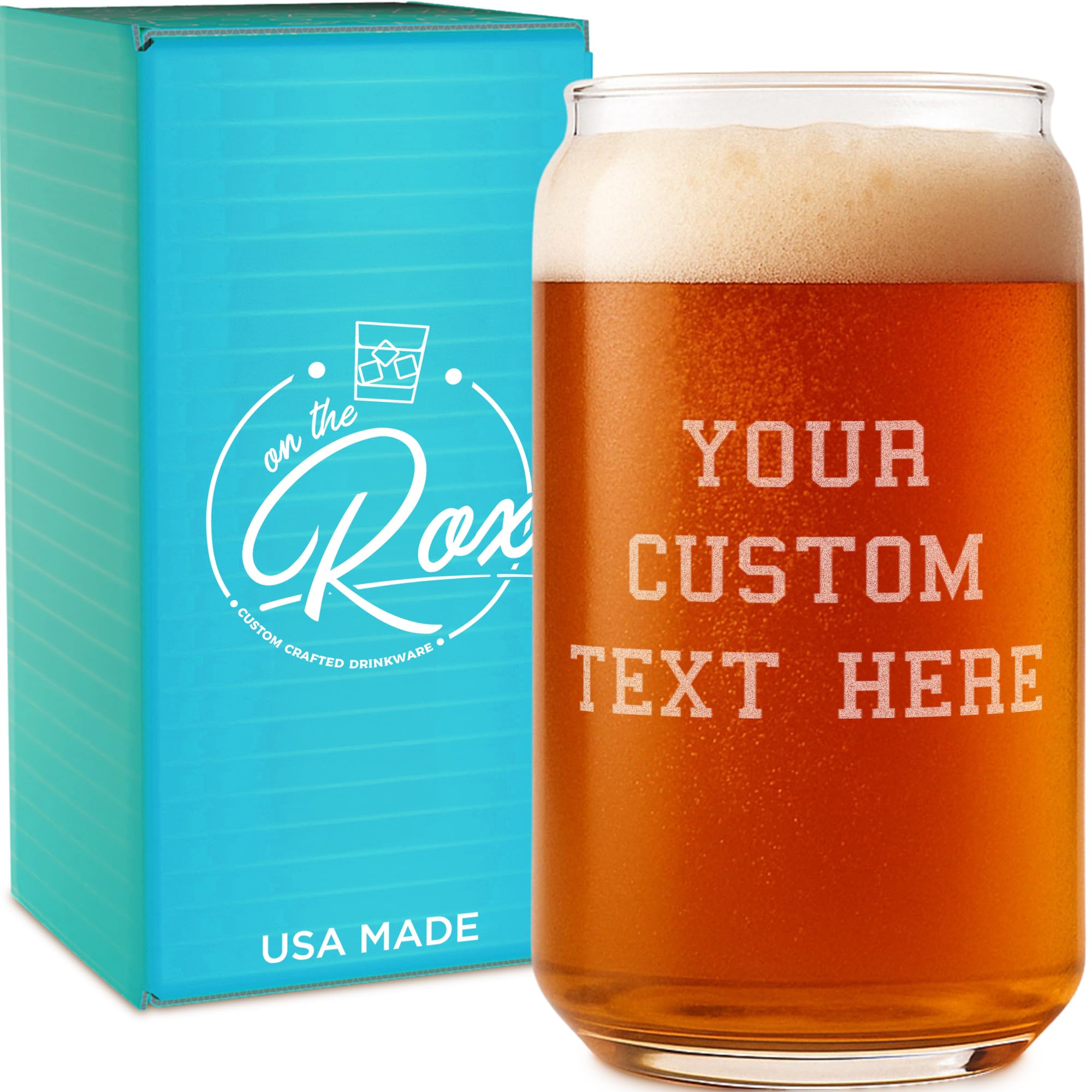 Personalized Beer Glass for Men – 16 oz Custom Beer Glass (3 Line Text) – Engraved Pint Glasses – Custom Glass Cup – Gift Ready Box – Groomsmen, Father’s Day, Birthday Gift