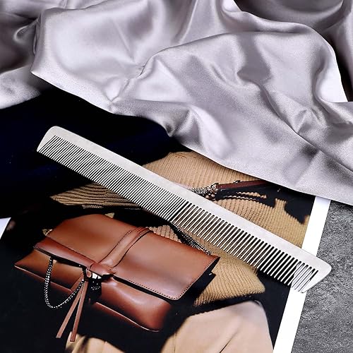 Miniatura 4 de Peine de metal de acero inoxidable con dientes finos para el cabello, antiestático, parte superior plana, peine de peluquero para peinar el cabello,