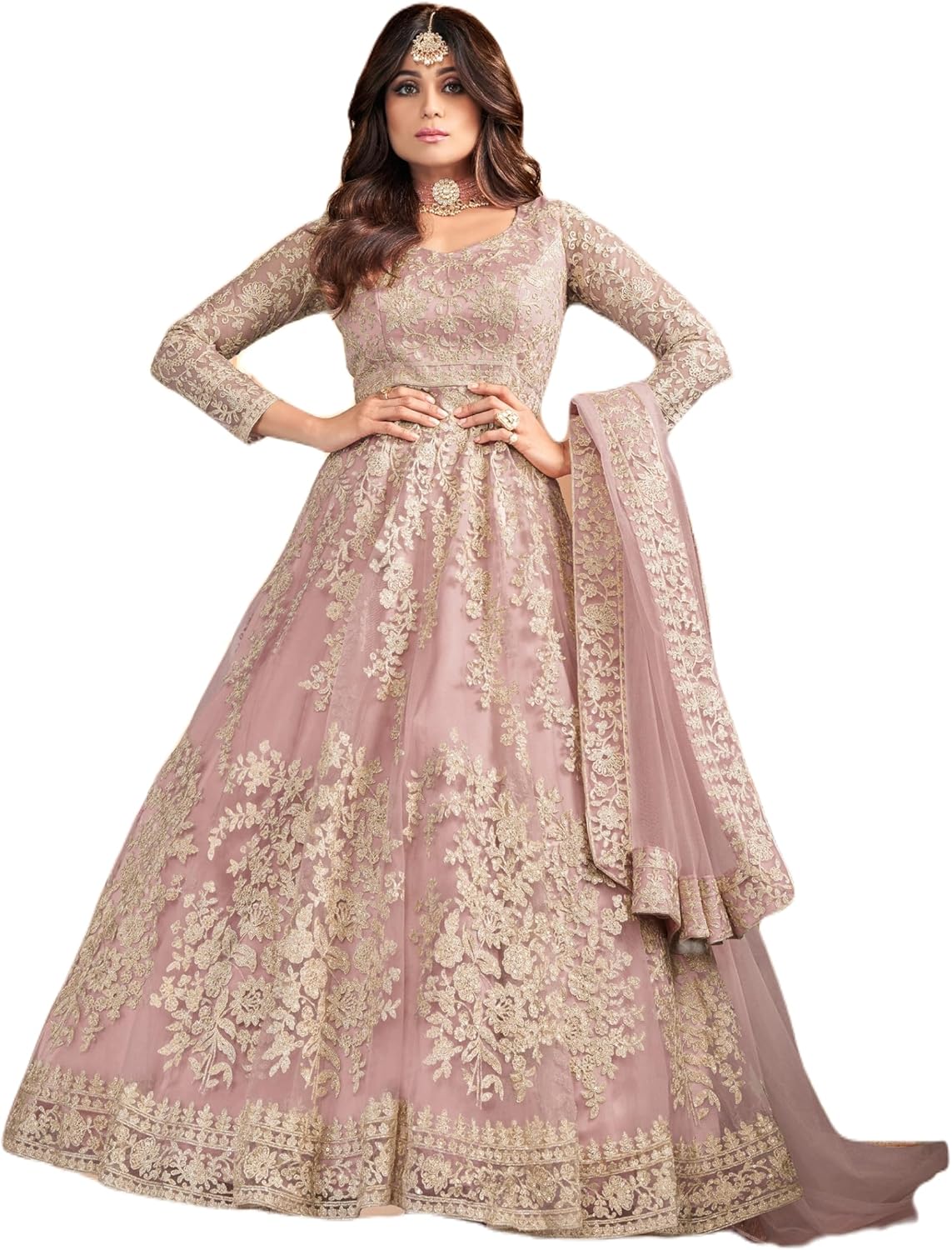 Generic Henith Collection Women's Net Codding Embroidered Party/Wedding Wear Anarkali Suit Set Ready to Wear