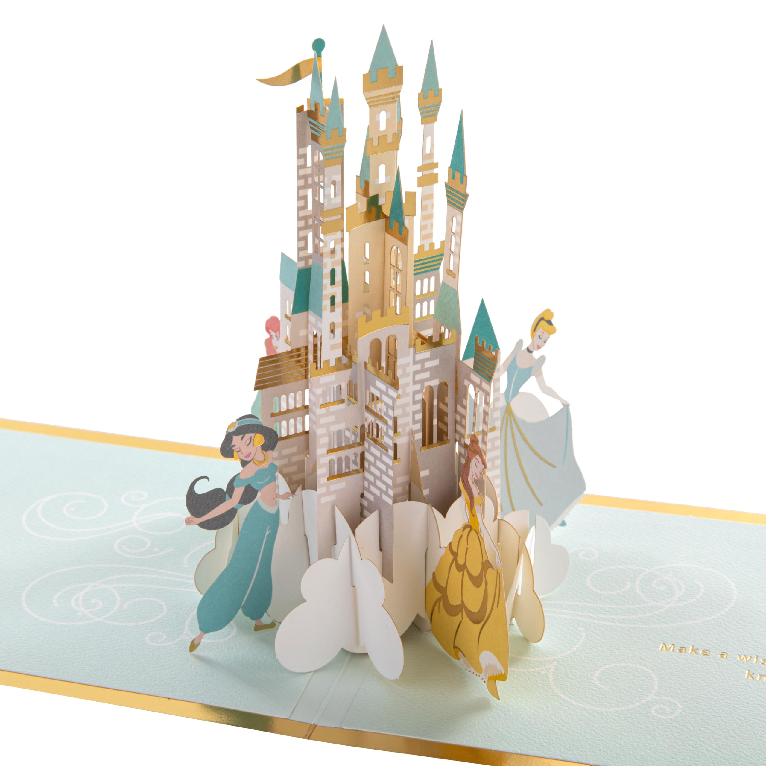 Hallmark Disney Princesses & Castle, 3D & Pop-Up Card, Any Occasion, Birthday, Princess, Ariel, Belle, Jasmine, Cinderella, Blue, Gold