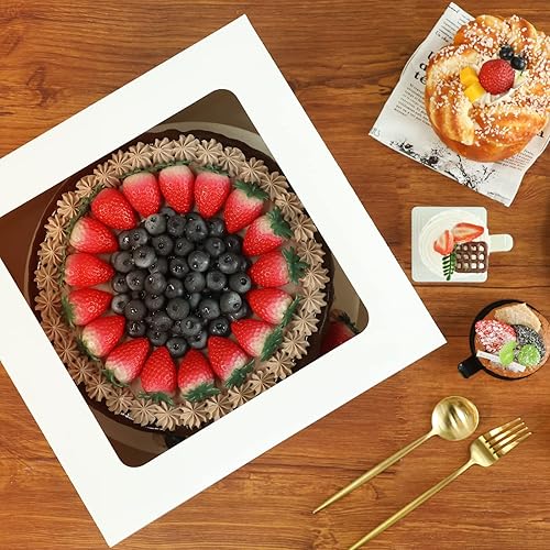 Miniatura 5 de Moretoes 10 cajas para pasteles de 12x12x8 pulgadas, cajas blancas de panadería con ventana, contenedores altos de cartón para postres