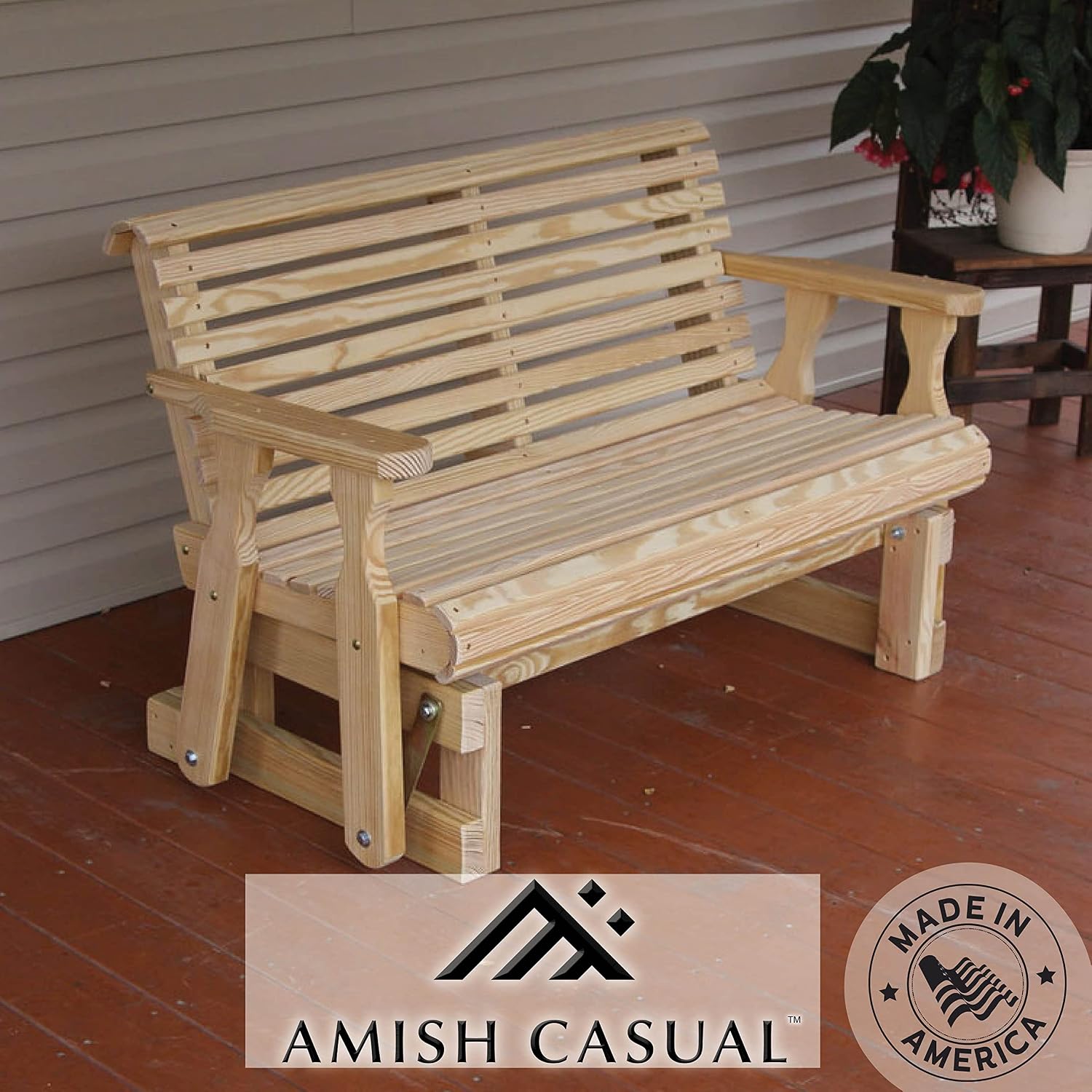 Amish Heavy Duty 800 Lb Roll Back Pressure Treated Porch Glider (4 Foot, Unfinished)
