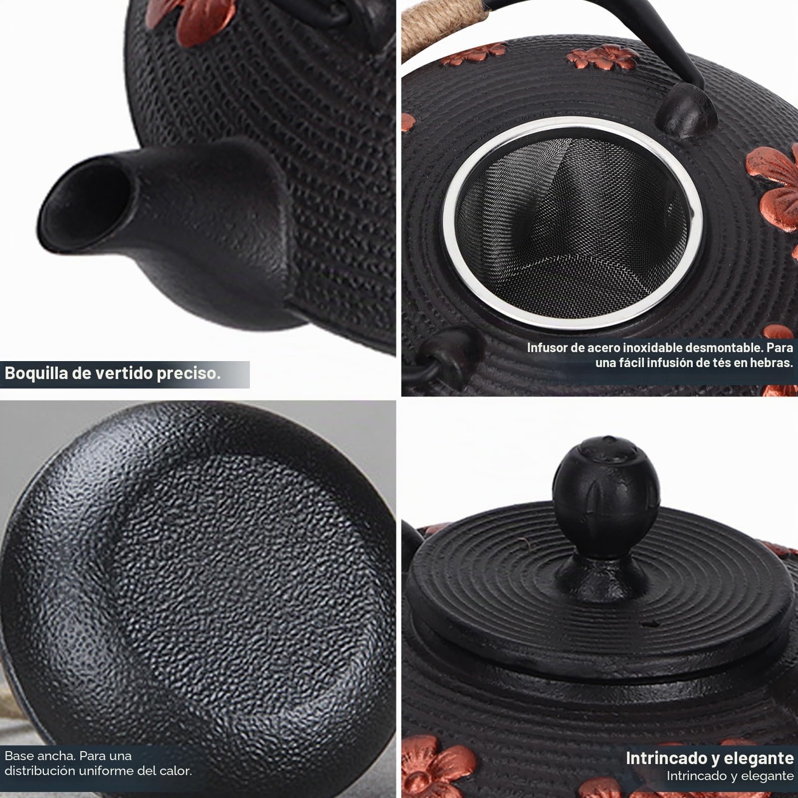 Tetera de Hierro Fundido de 900ml, Flores de Cerezo, Tetera Japonesa de Tetsubin con Filtro Infusor de Acero Inoxidable para Té de Hojas Sueltas
