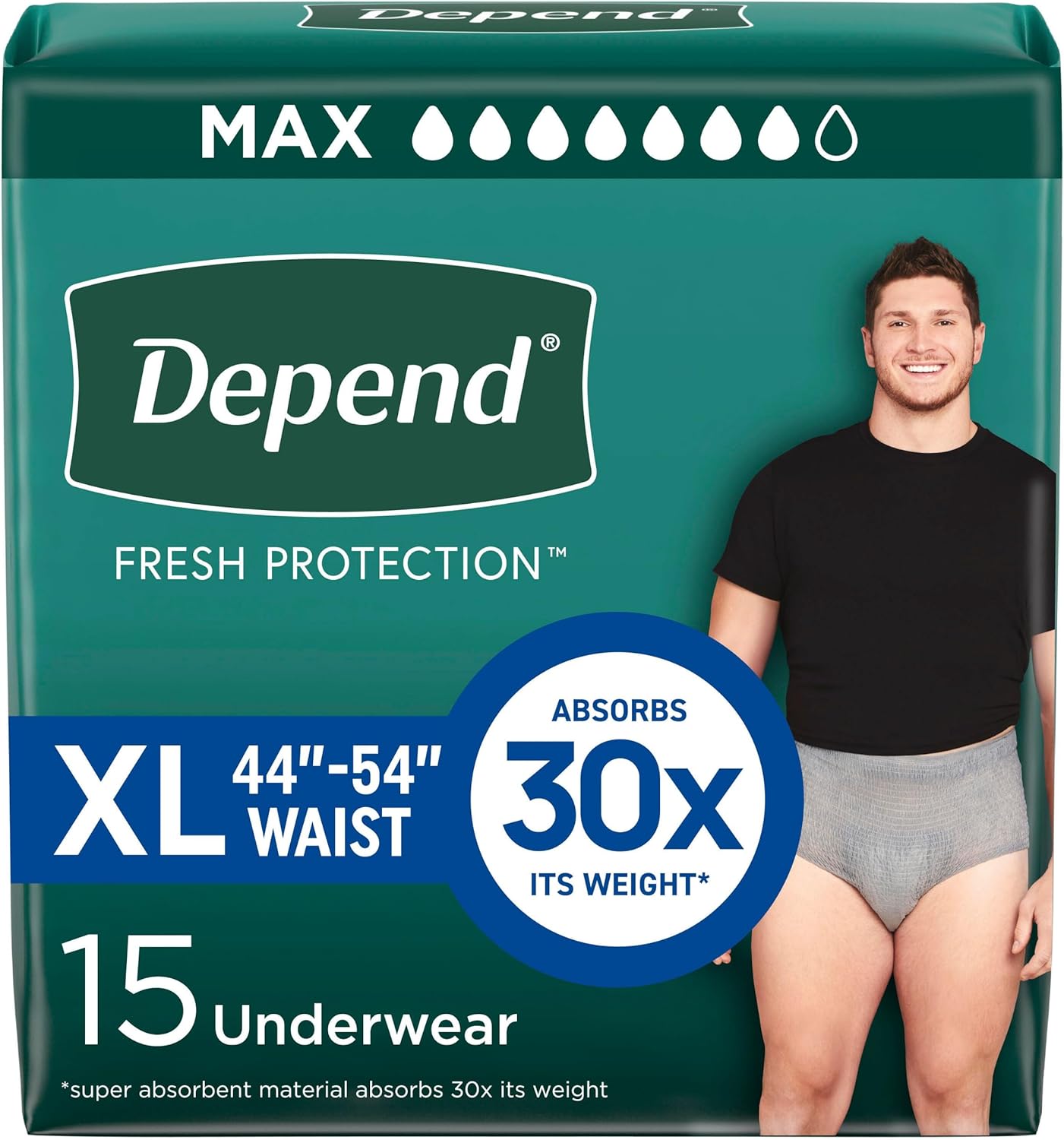 Depend Fresh Protection Adult Diapers, Incontinence Underwear for Men, Disposable, Maximum, Extra-Large, Grey, 15 Count, Packaging May Vary X-Large 15