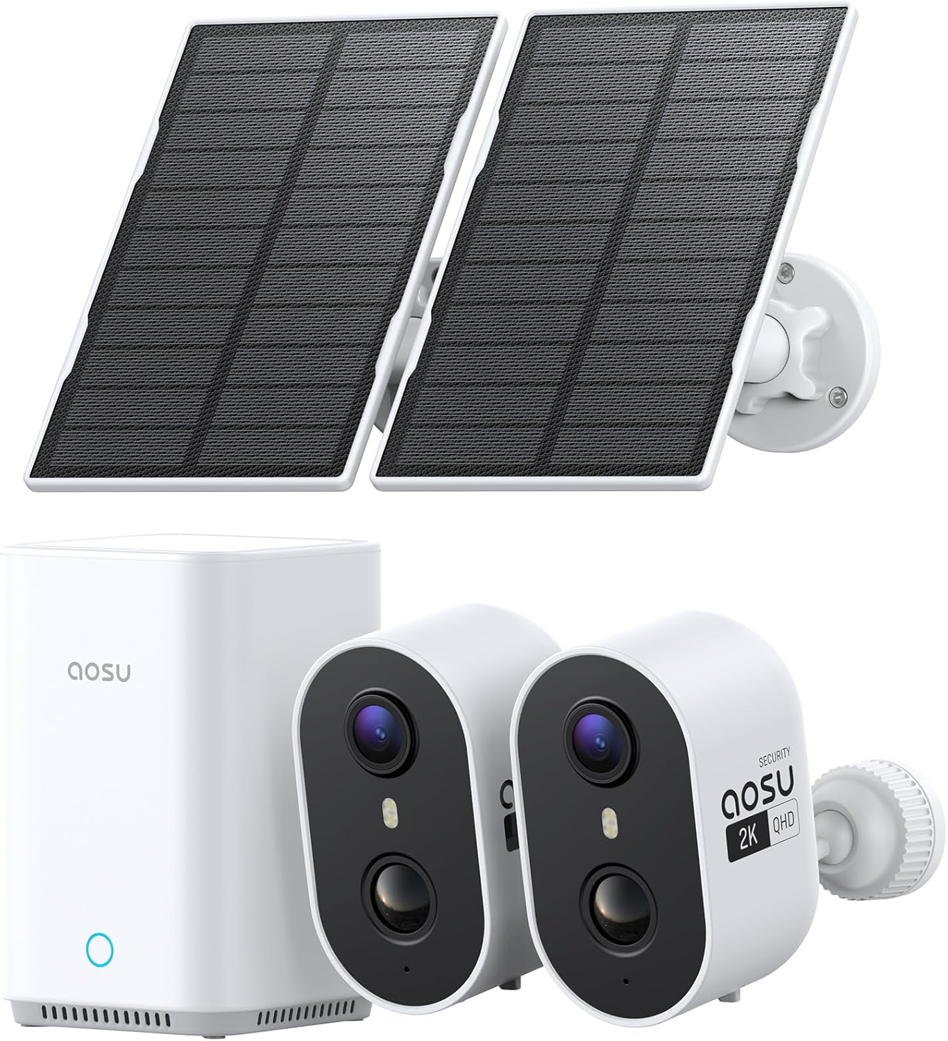 aosu Security Cameras Wireless Outdoor Home System, Solar Powered, True 2K HD, Color Night Vision, Cross-Cam Tracking, Spotlight & Siren Alarm, Motion