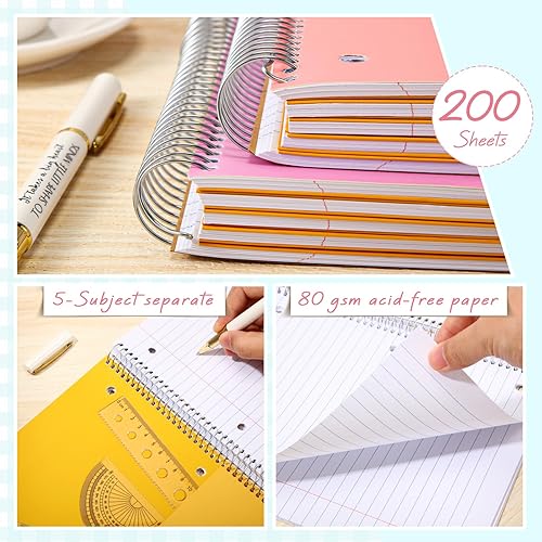 Miniatura 3 de Teling 6 cuadernos en espiral de 5 materias con rayas anchas de 8 x 10 12 pulgadas, 3 bolsillos divisores de agujeros, colores surtidos, línea de