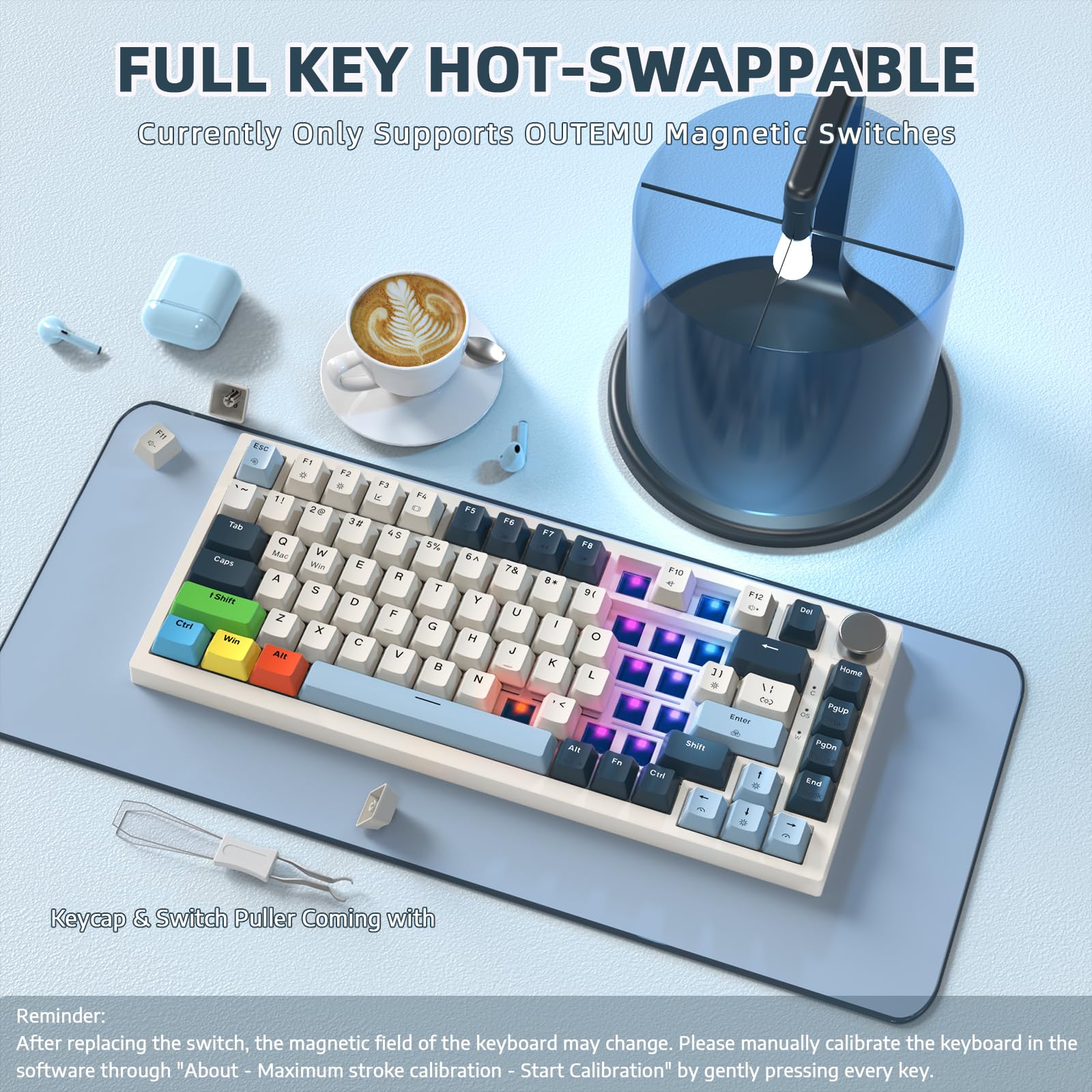ATTACK SHARK K85 Tastiera Gaming per Valorant con Cavo a Spirale, Interruttore Magnetico, Attuazione Regolabile, Tastiera Meccanica Cablata Apex Pro TKL, RGB, Anti-ghosting, Manopola, QWERTY, PC/MAC