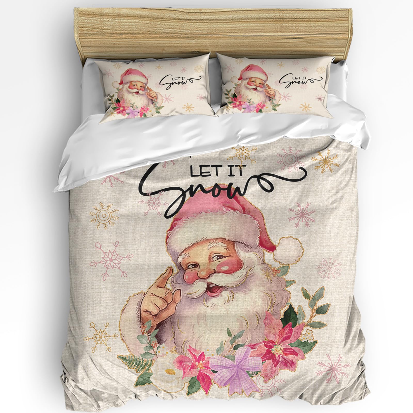Christmas Santa Bed Duvet Cover Queen Size Washed Patterned Textured Duvet Cover Sets with Zipper Tiers Microfiber Soft
