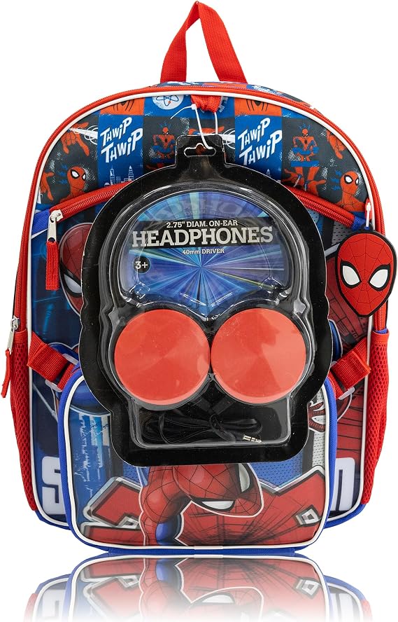 Marvel Spiderman Backpack Set for Boys | Spiderman Bookbag with Lunch Bag, Headphones, and Dangle | Kids School Spider-Man Backpack | Ages 3+