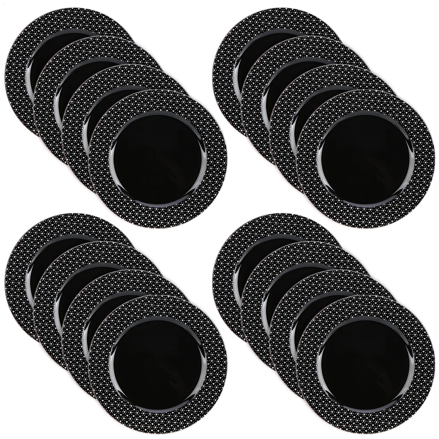 com-four® 16x Platzteller schwarz glänzend mit Glitzerherzen