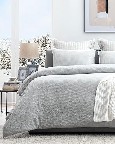 Juego de funda de edredón de crepé lavado arrugado, juego de ropa de cama de crepé, funda de edredón suave y esponjosa con textura (1 funda de