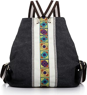 Goodhan Women Canvas Backpack Daypack Casual Shoulder Bag, Vintage Heavy-duty Anti-theft Travel Backpack Grey Black 2