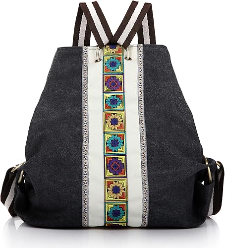 Goodhan Mochila de lona para mujer, bolsa de hombro casual, mochila de viaje antirrobo resistente vintage, Gris Negro 2, Mochilas Daypack