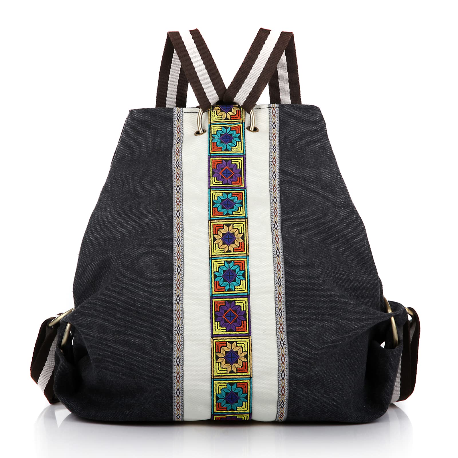 Goodhan Women Canvas Backpack Daypack Casual Shoulder Bag, Vintage Heavy-duty Anti-theft Travel Backpack Grey Black 2