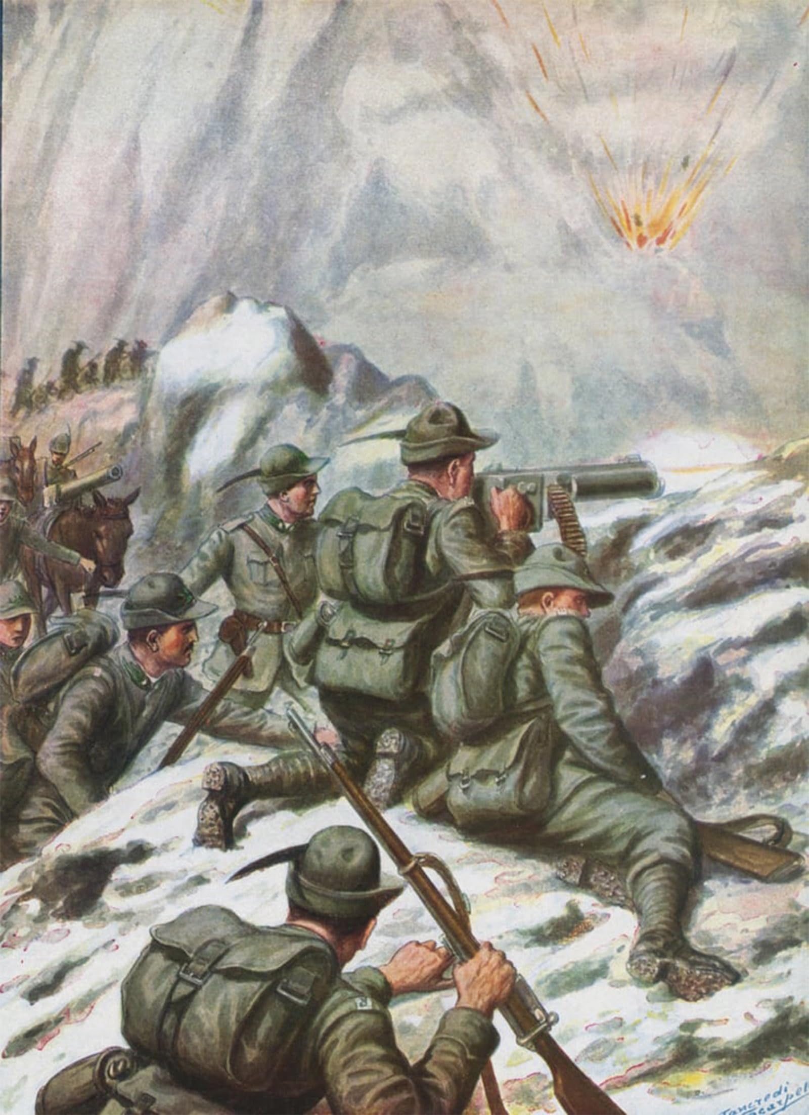 SERENDIPITP Abstract Painting Mural Print Picture Wall Decor Painting Italian Soldiers in Ww by Tancredi Scarpelli Vintage Wall Artwork for Home Decor 60x90cm